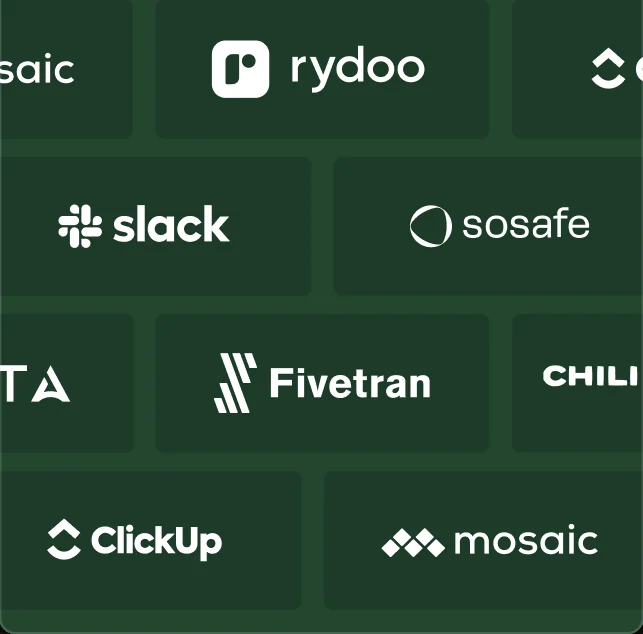 A grid of customer company logos, including Slack, Fivetran, and ClickUp, among others.