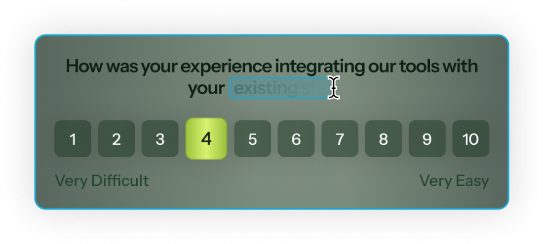 A Chameleon Microsurvey with a 1–10 rating scale and a question being generated by Prism, anchored by 